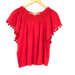 Moon River Red Smocked Neckline and Tassel Sleeve Dolman Top NWT- Size XS