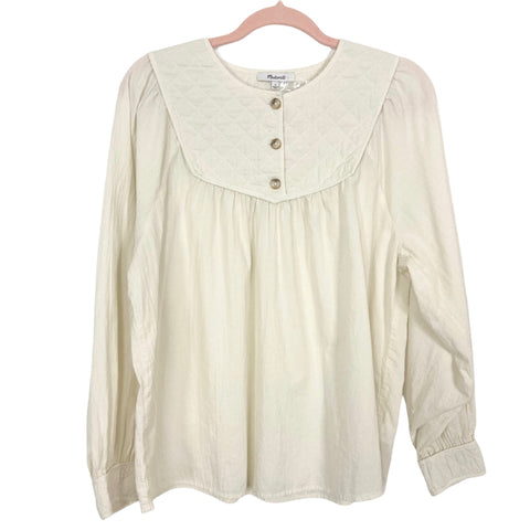 Madewell Ivory Quilted Neckline and Cuff Long Sleeve Top NWT-Size L