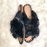 Pour La Victoire Black Straw Sandal- Size 6