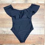 Pink Lily Black Ruffle Off the Shoulder Padded One Piece- Size L (sold out online)