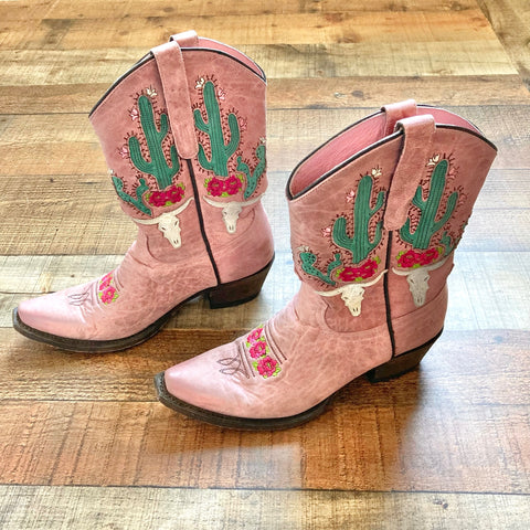 Corral Pink Cactus Boots- Size 6.5 (see notes)