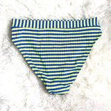 Xhilaration Neon Blue Striped Ribbed High Leg High Waisted Bikini Bottoms- Size L (BOTTOMS ONLY)