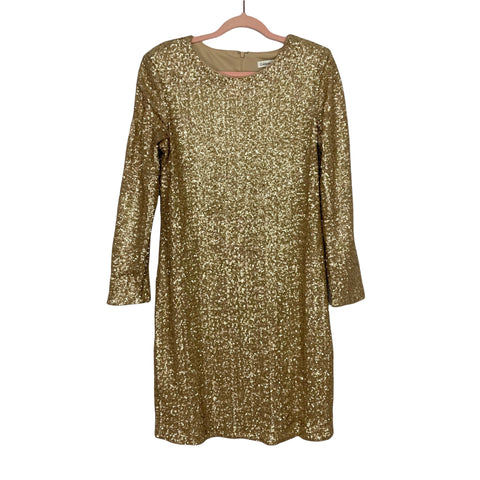 Coldwater Creek Gold Sequin Padded Shoulder Dress- Size 12