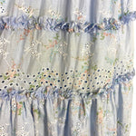 Needle & Thread Blue Floral Eyelet Smocked Bodice Dress- Size ~L/XL (see notes)