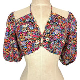 Wild Fable Floral Puffed Sleeve Keyhole Cropped Top with Neck Tie NWT- Size XS