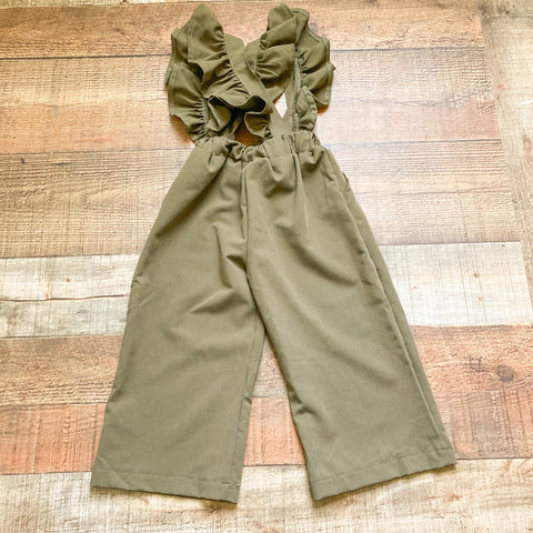 Bailey's Blossoms Olive Ruffle Suspender Pants- Size 18-24M