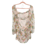 For Love & Lemons Light Pink Floral Sequin Hearts Off the Shoulder Dress with Detachable Pearl Heart Pin- Size ~S (see notes)