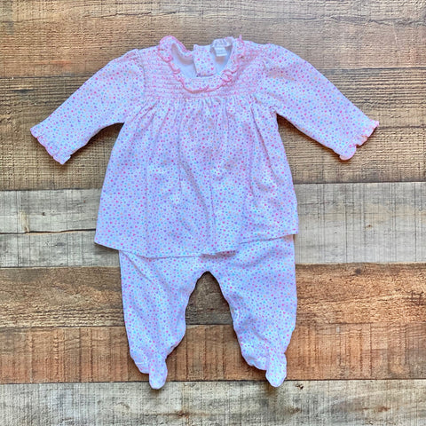 Kissy Kissy Heart Print Smocked Footie Outfit- Size 3-6M