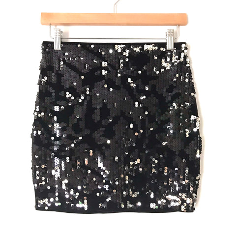 Express Black/Silver Sequin Elastic Waistband Mini Skirt NWT- Size XS