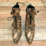 Office Ambassador Leather Snake Lace Up Two Buckle Boots- Size 39 (Sold Out Online!)