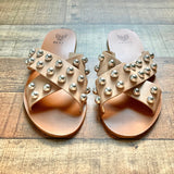 Beast Fashion Nude Studded Cross Strap Slide Sandals- Size 7