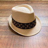 No Brand Tan Paper Straw Faux LV Logo Fedora