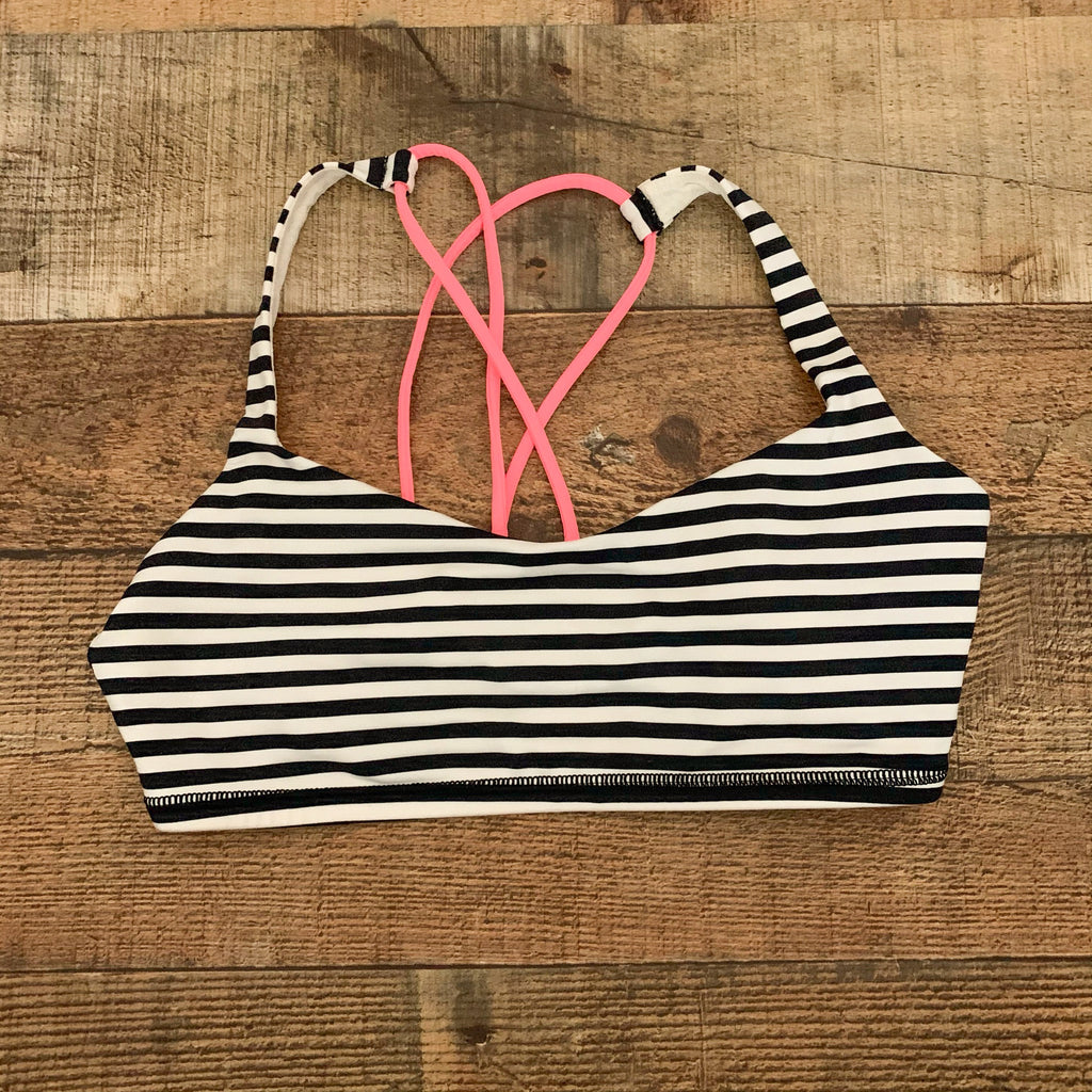 Lululemon Ivory/Black Striped Hot Pink Criss Cross Back Sports Bra- Si –  The Saved Collection