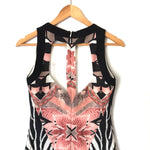 Forever Unique Black/Pink Print Bodycon Dress with Back Cutout- Size 4