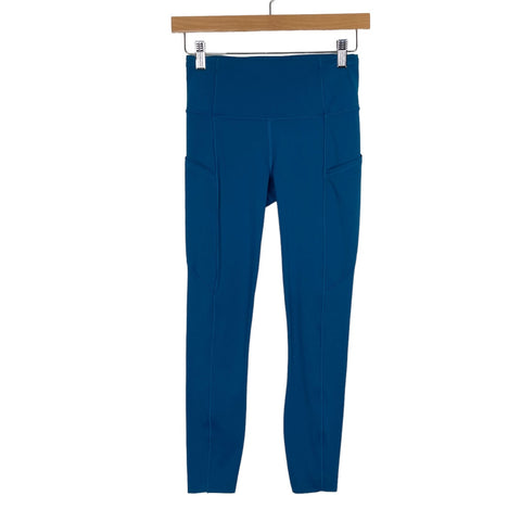 Lululemon Teal Side Pocket Exposed Seam Detail Leggings- Size 4 (Inseam 25")