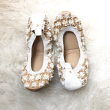 Yosi Samara White Pom Pom Scrunch Flats- Size 9