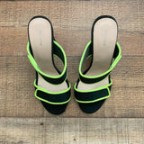 Pretty Little Thing Black/Neon Strap Mules- Size 5 (fit like 7)