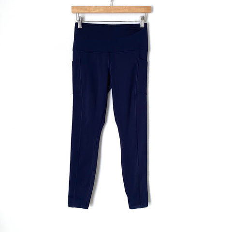 90 Degree By Reflex Navy Fleece Lined Legging with Side Pocket- Size S (Inseam 26”)