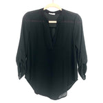 Lush Black Semi Sheer Roll Tab Blouse- Size S