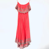 Line & Dot Off the Shoulder Ruffle Maxi with Embroidered Detail- Size XS
