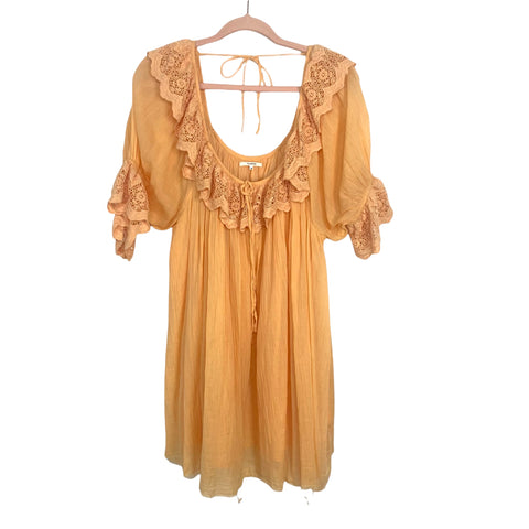 Tularosa Peach Crochet Ruffle Dress- Size M