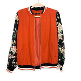 Ampersand Avenue Burnt Orange with Black Floral Sleeves Bomber Jacket- Size S (sold out online)