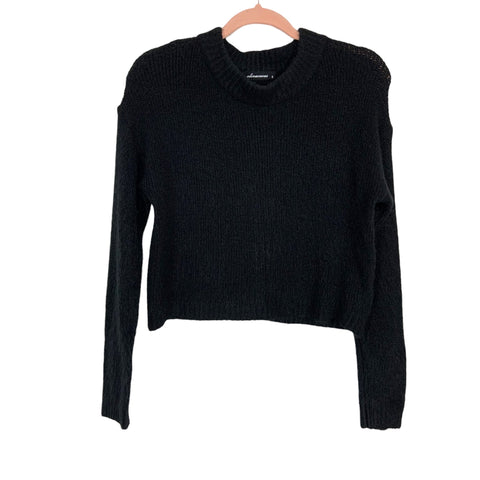Olivaceous Black Mock Neck Cropped Open Flap Back Sweater- Size S