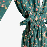 Forever21 Green Floral Print Side Cutout Tie Back V-Neck Dress NWT- Size S (sold out online)