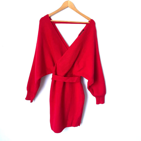 Petal Roz Red Exposed Back Belted Sweater Dress- Size M