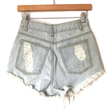 36 Point 5 Embroidered Light Wash Cut Off Shorts- Size S