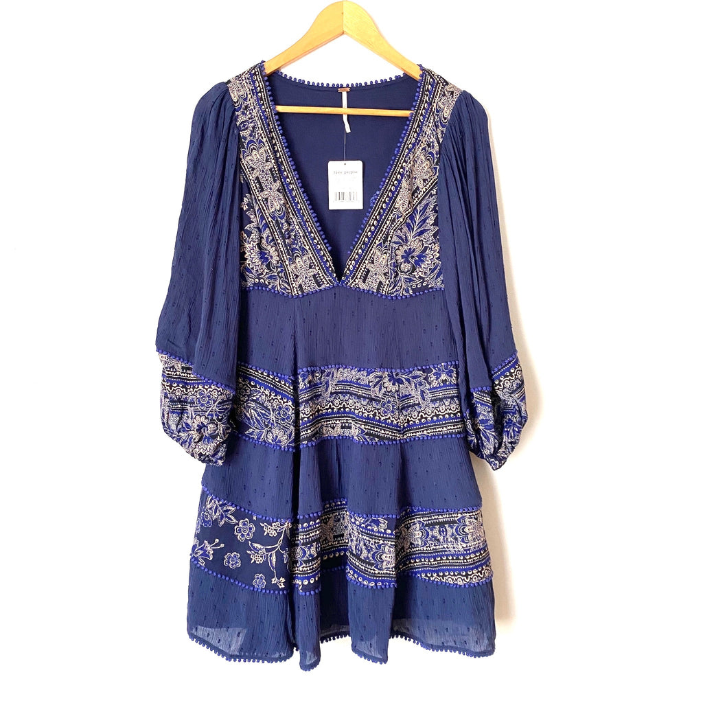 Free People Indigo Combo V Neck Dress NWT- Size XS The Saved Collection Free People Indigo Combo V Neck Dress NWT- Size XS The Saved Collection