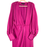 Eloquii Fuschia Satin Wrap Dress with Snap Closure and Shoulder Pads NWT- Size 14