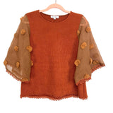THML Rust Ribbed Sweater Like Top with Sheer 3/4 Bell Sleeves- Size S