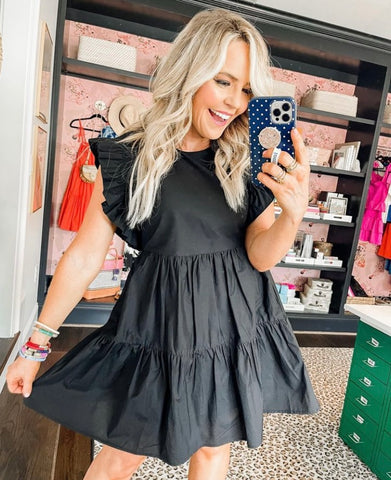 English Factory Black Ruffle Sleeve Tiered Lucy Dress NWT- Size XS