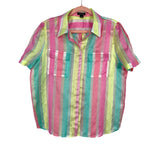Halogen x Atlantic Pacific Hidden Button Up Color Striped Front Pocket Sheer Top- Size 1 (sold out online, see notes)
