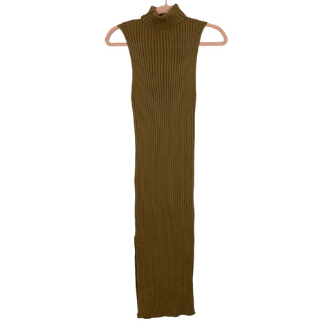 Vici Brown Ribbed Knit Turtleneck Sleeveless Midi Dress- Size M