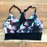 Fabletics Black Floral Print Back Mesh Padded Sports Bra- Size ~S/M (we have matching leggings)
