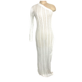 No Brand White Crochet One Shoulder Long Sleeve Maxi Dress~ Size S/M