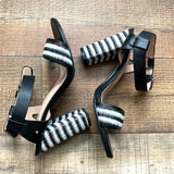 Modern Rush Black/White Striped Heel Ankle Strap Heels- Size 9