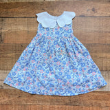 Pukatuka Blue/Pink Floral with White Scalloped Collar Sleeveless Dress- Size 2 (see notes)