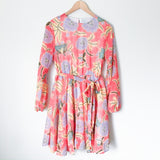 No Brand Long Sleeve Orange Printed Dress with Belt Tie- Size S