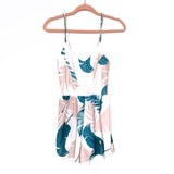 No Brand White Pink/Green Leaf Criss Cross Back Romper- Size S