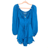 Morning Mist Blue Ruffle V-Neck Belted Romper NWT- Size 8