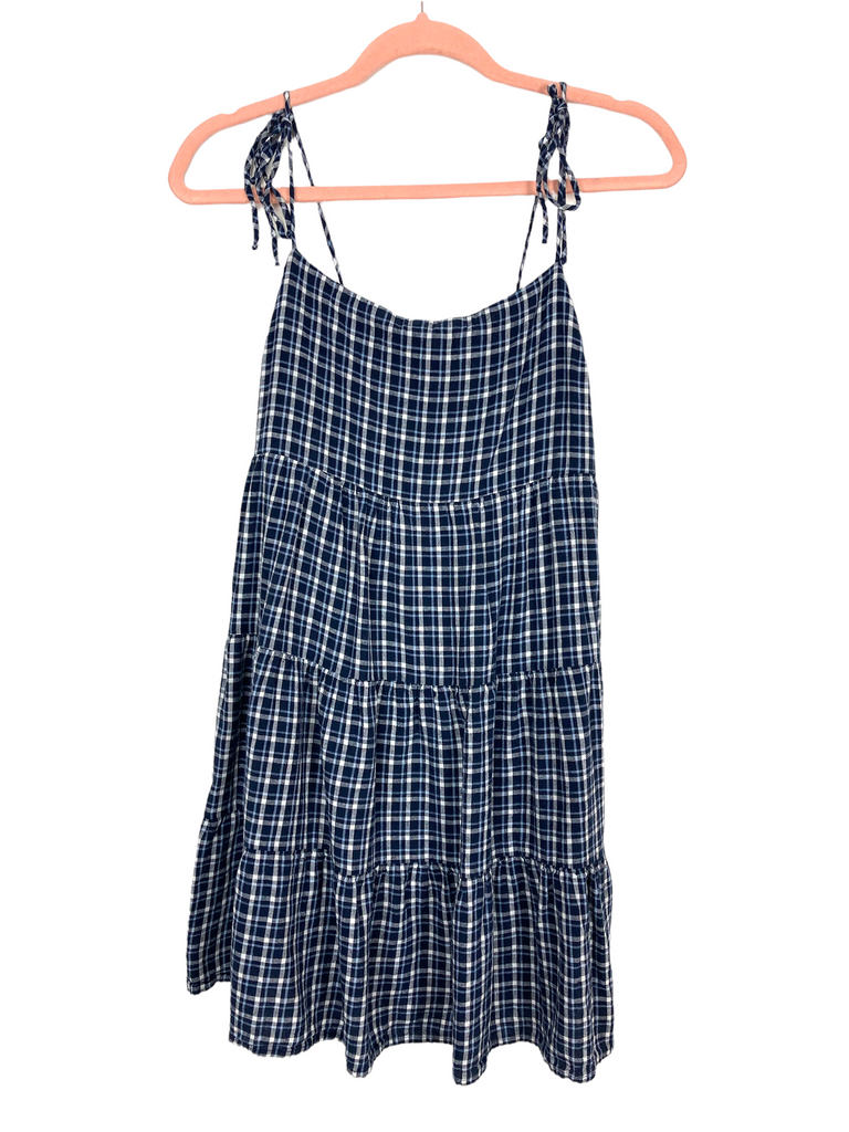 Abercrombie & Fitch Navy Plaid Tie Strap Tiered Dress- Size M – The Saved Collection