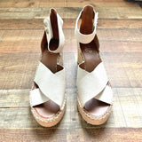 Franco Sarto Tan Leather Upper Velcro Ankle Wrap Wedges- Size 9 (Like New!)