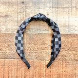 No Brand Black/Gray Checkered Top Knot Headband