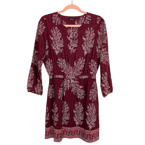 madewell burgundy dress Madewell Burgundy Midi Floral Print Dress