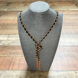 Guess Gold and Black Leather Strap with Knot and Gold Chain Tassel Long Necklace NWT