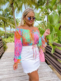 Luli Fama Multicolor Off the Shoulder Ruffle Crop Top NWT- Size S (sold out online)