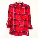 Love Tree Red and Navy Plaid Button Up Top- Size M